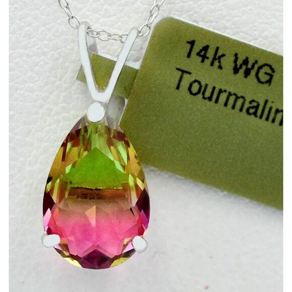 AAA 4.48 Cts Pink/Green Tourmaline Pendant 14k White Gold